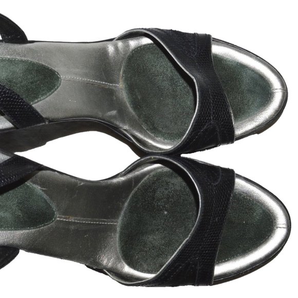 G SERIES NIKELAB 7 M BLACK SNAKE PRINT LEATHER WRAP AROUND ANKLE PLATFORM SANDAL - Picture 2 of 7